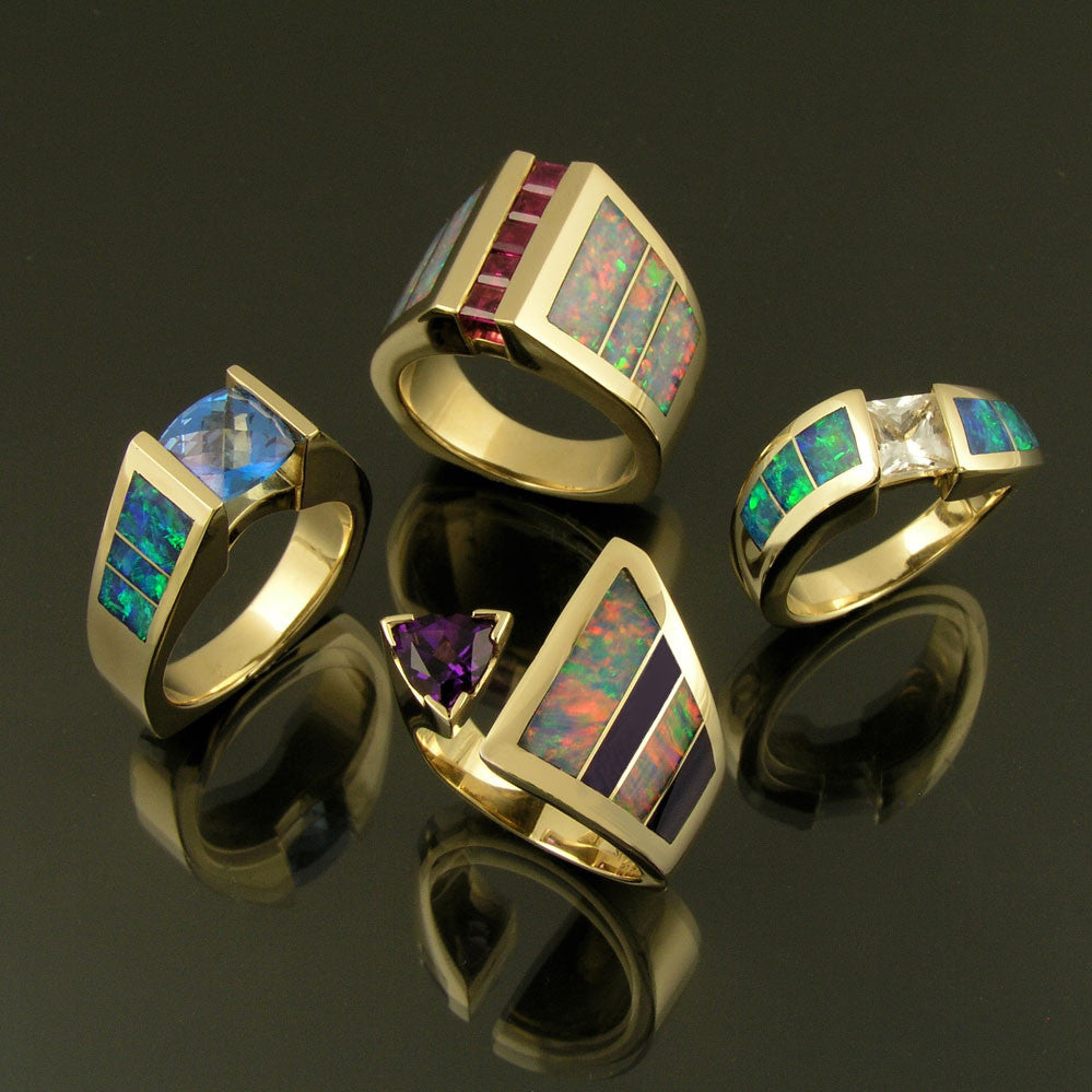 Australian opal rings by The Hileman Collection