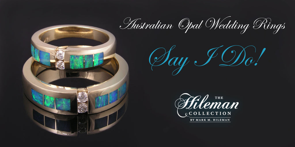 Australian opal wedding rings and wedding ring sets by The Hileman Collection.
