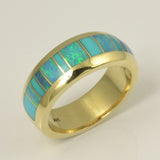 Opal and turquoise inlay ring in 14k gold