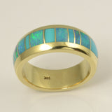 Turquoise and opal band in 14k gold by Hileman