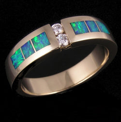 Men's Australian Opal Wedding Ring with Diamonds