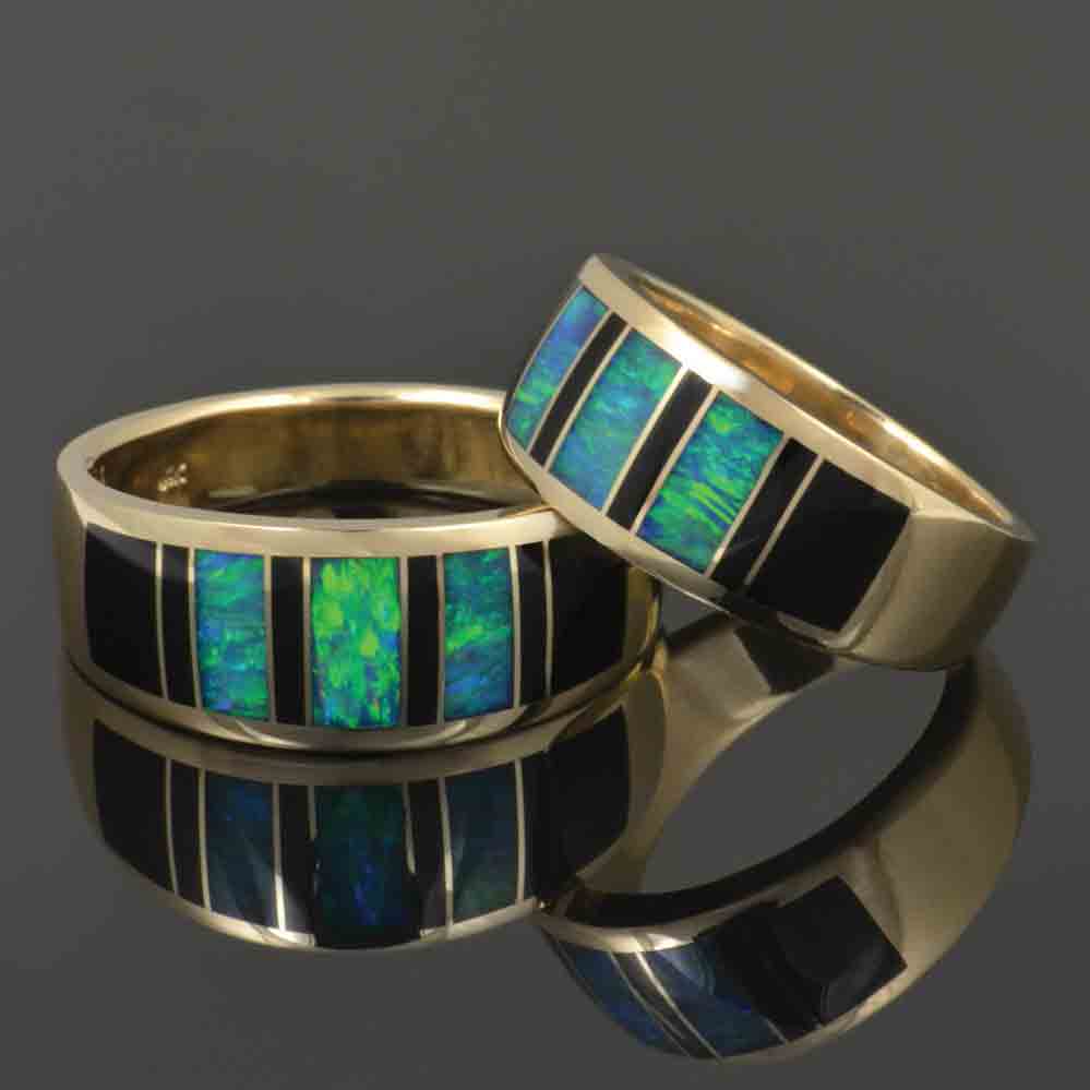 Australian Opal Wedding Ring Set with Black Onyx – The Hileman