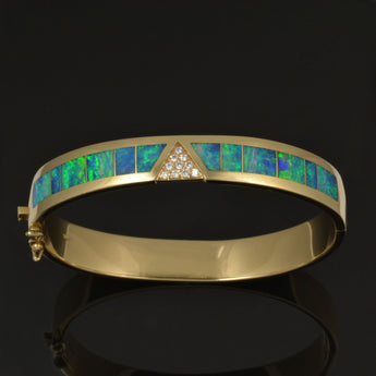 Diamond and opal bracelet inlaid with blue-green Australian Opal by The Hileman Collection.