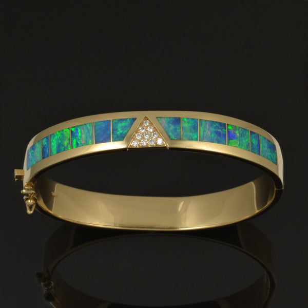Diamond and opal bracelet inlaid with blue-green Australian Opal by The Hileman Collection.