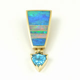 Topaz and Australian opal inlay pendant in 14k gold by Hileman