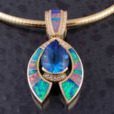 Topaz and opal pendant with diamond accents by The Hileman Collection.