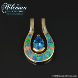 Topaz and Australian opal pendant inlaid with top quality genuine opal from Australia.