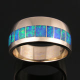 Australian opal wedding band in 14k gold by Hileman