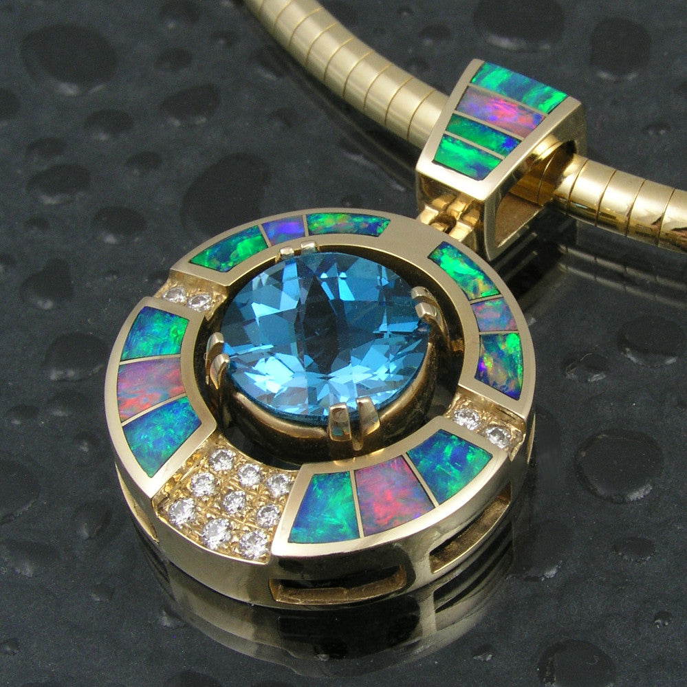 Australian opal pendant with diamonds and topaz by Hileman