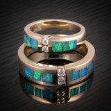 Australian Opal wedding ring set with diamonds by The Hileman Collection