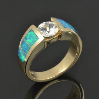 Australian opal engagement ring with white sapphire by Hileman