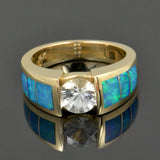 White sapphire engagement ring inlaid with genuine Australian opal