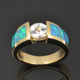 Opal wedding ring with white sapphire in 14k gold