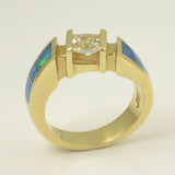 Australian opal and white sapphire ring in 14k yellow gold.