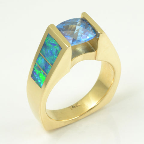 Topaz and Australian opal ring by Hileman