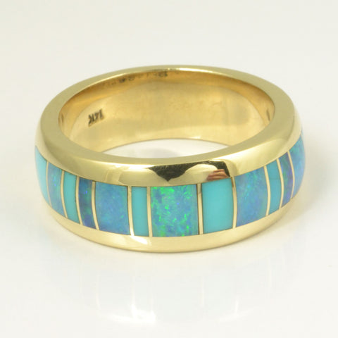 Turquoise and opal inlay ring by Hileman