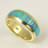 Australian opal and turquoise ring in yellow gold.
