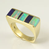 Opal inlay ring with purple sugilite in yellow gold by Hileman