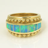Opal inlay ring in gold by Hileman