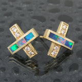 Australian Opal Earrings with diamonds in 14k gold by Hileman