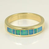 Opal inlay ring in 14k yellow gold by Hileman
