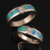 Diamond and opal wedding ring set in 14k gold