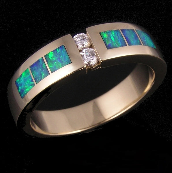 Man's Diamond and Australian Opal Wedding Ring by The Hileman Collection