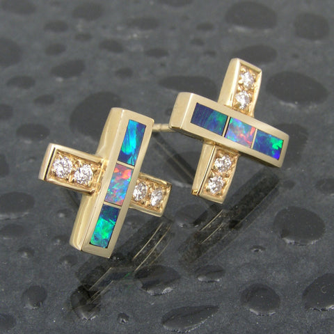 Australian opal and diamond earrings by Hileman