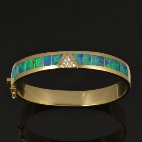 Diamond and opal bracelet inlaid with blue-green Australian Opal by The Hileman Collection.