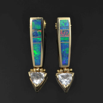 Australian Opal Earrings with Trillion White Sapphires