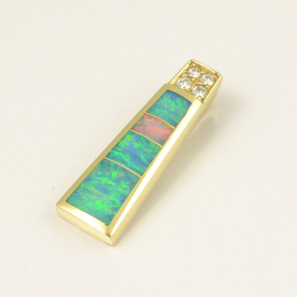 Diamond and opal inlay pendant in 14k gold