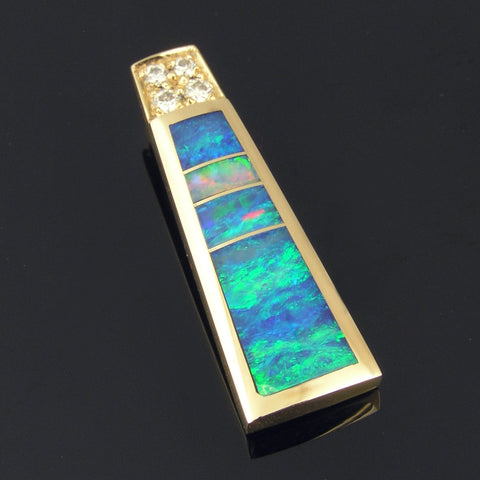 Australian Opal Pendant with Pave` Diamonds Set in 14k Gold