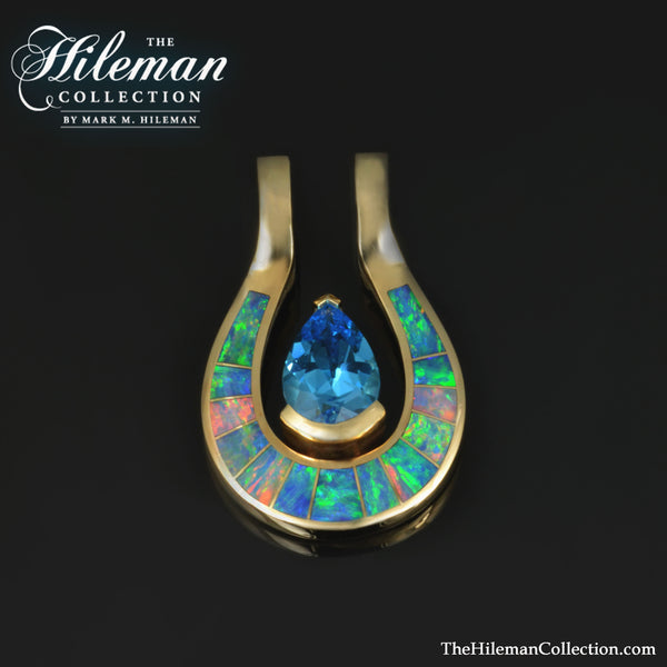 Topaz and Australian opal pendant inlaid with top quality genuine opal from Australia.  