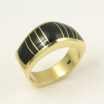 Black onyx inlay ring in 14k gold