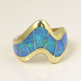 Australian opal inlay ring in 14k yellow gold by Hileman