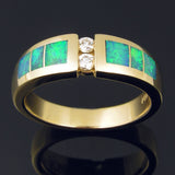 Diamond and opal wedding band in 14k gold by Hileman
